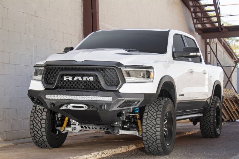 Ram Rebel 1500 Bumper - Front - Addictive Desert Designs - Stealth Fighter - Hammer Black with Satin Black panels - `19-`27
